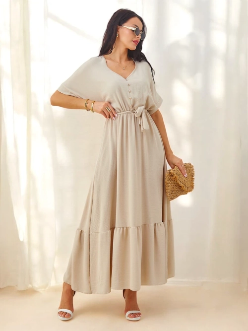 Royalfashion Жіноча міді-сукня з короткими рукавами та декоративними гудзиками