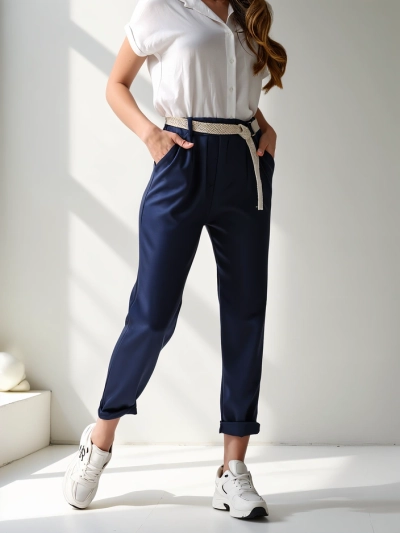 Royalfashion Rovné dámské kalhoty s páskem