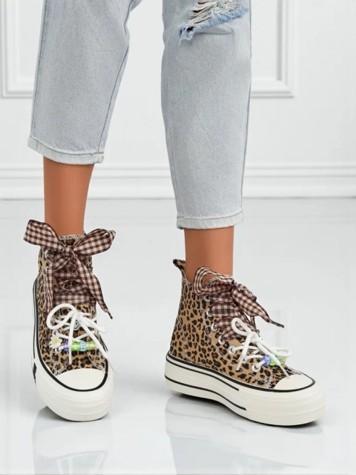 Жіночі трамвайчики Leonora Leo коричневі на платформі – італійський стиль, тканина