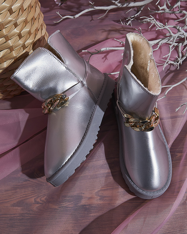 Dámské lakované sněhule z ekokůže ve stříbrné barvě Plerussi- Obuv