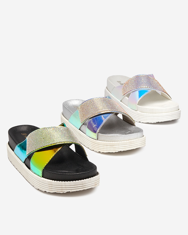 Dámské černé holografické pantofle s flitry Keliso - Obuv