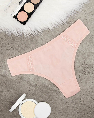 Dámské pudrové bavlněné tanga kalhotky s krajkou - Spodní prádlo