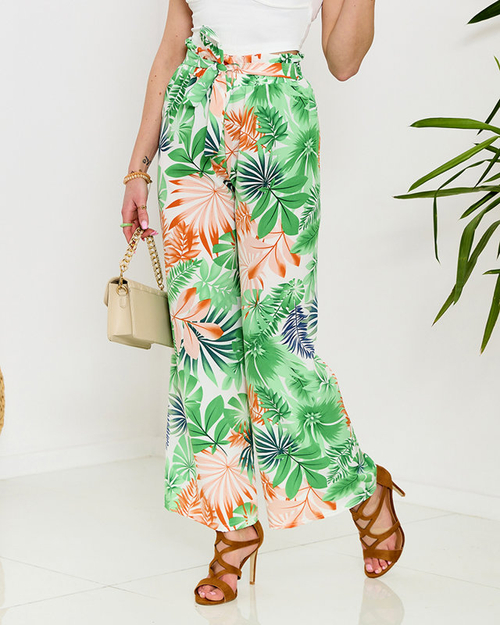 Зелені жіночі брюки палаццо з квітковим візерунком - Одяг