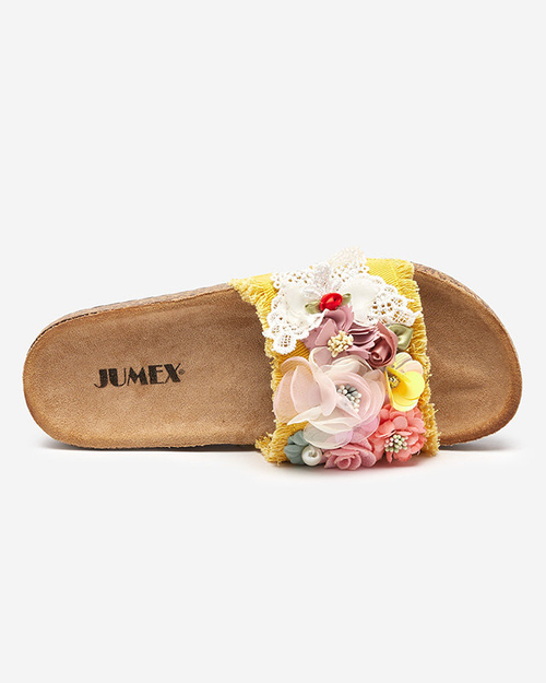 Жовті жіночі шльопанці з оздобленням Ososi