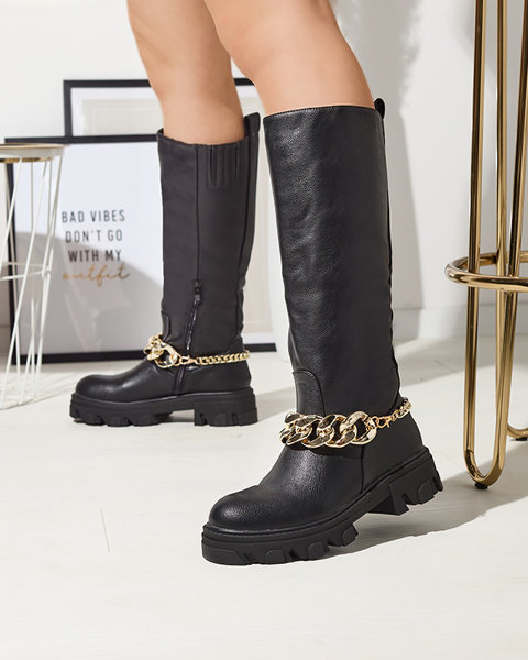 Dámské černé kozačky s řetízkem Sudzi- Obuv