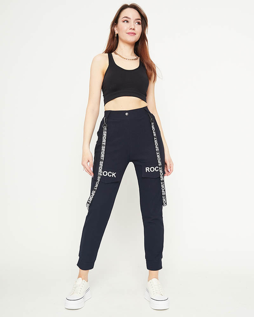 Темно-сині жіночі штани з підтяжками