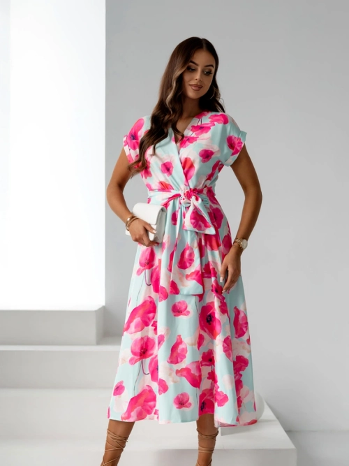 Royalfashion Жіноча міні-сукня з короткими рукавами, обгорнутим вирізом у весняних квітах