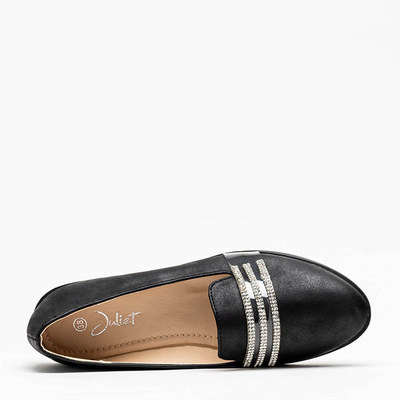 Чорні жіночі балетки з фіанітом Kremssa