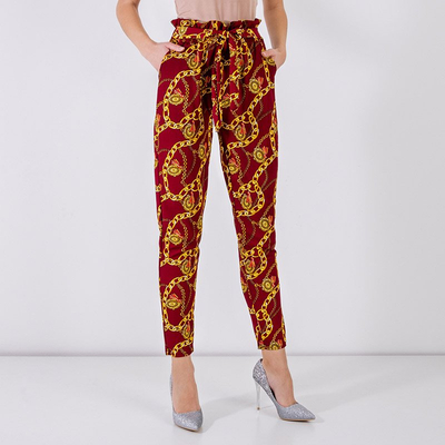 Бордові жіночі штани з принтом