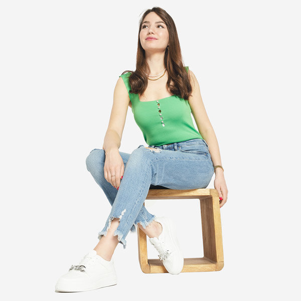 Зелений топ з цирконами