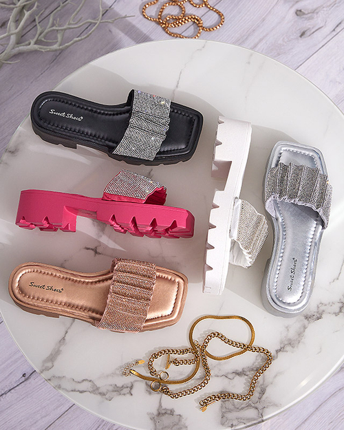 Білі жіночі тапочки з фіанітами Emkoy - Взуття