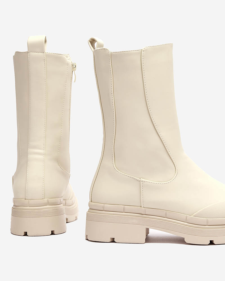 OUTLET Dámské zateplené krémové vysoké kozačky Jori - Obuv