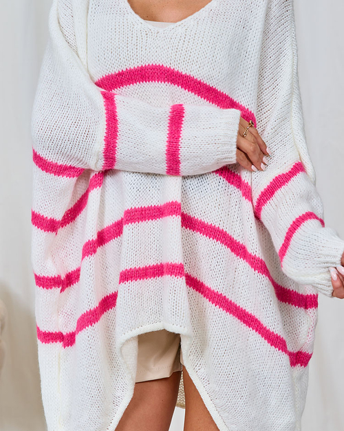 Светр жіночий довгий в смужку Royalfashion Ecru