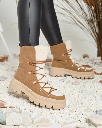 Royalfashion Жіночі утеплені черевики-трапери з овчиною верблюжого кольору Lery Walk