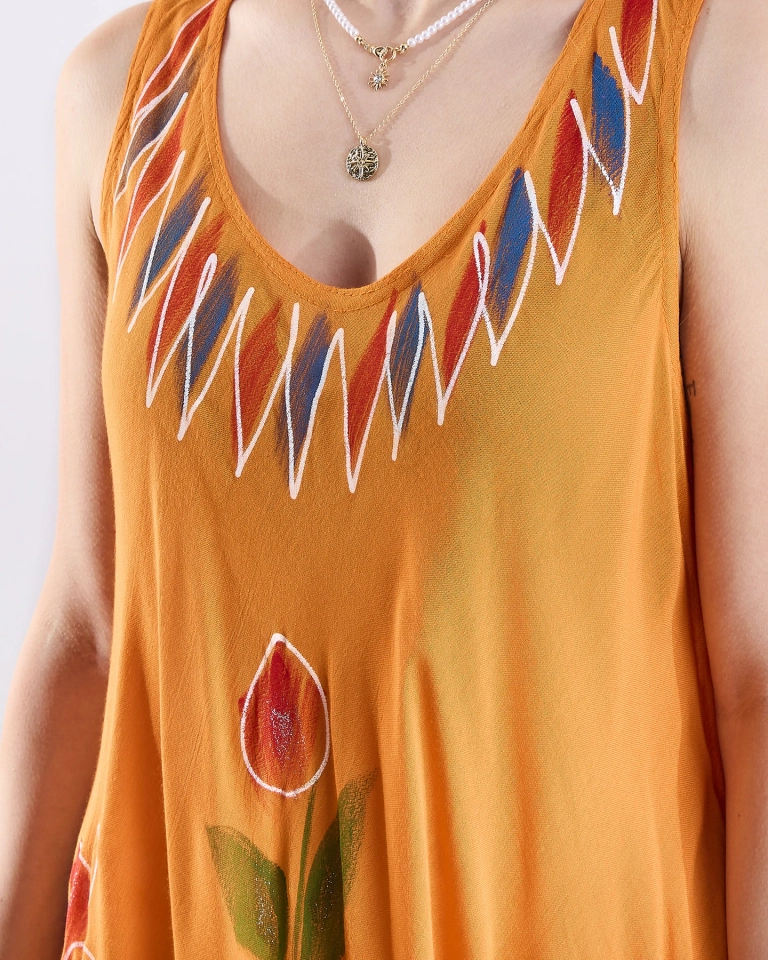 Oranžový dámský vzorovaný přehoz na postel s potiskem- Oblečení