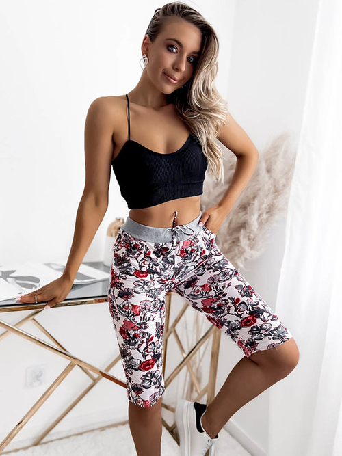 Жіночі шорти 3/4 білі та квіти PLUS SIZE - Одяг