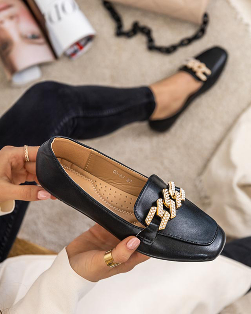 Чорні жіночі лофери з прикрасою Krelizo