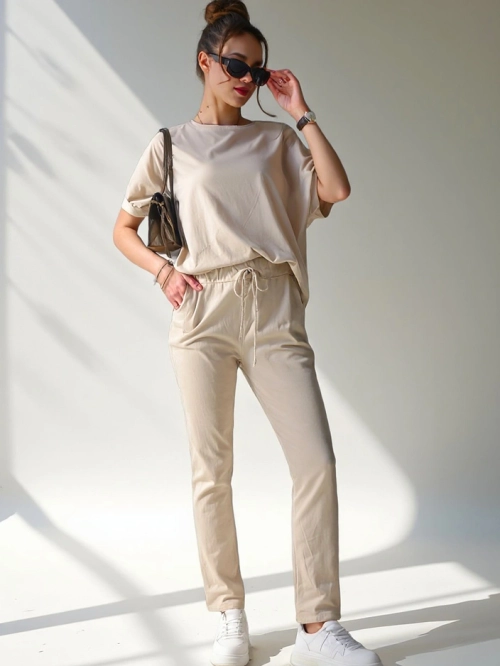 Royalfashion Жіночий котоновий комплект з короткими рукавами та прямими штанами