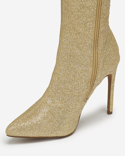 Zlaté dámské kozačky nad kolena se třpytkami Qesda- Obuv