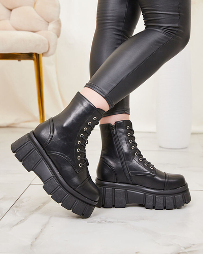 Royalfashion Dámské černé kozačky na platformě Ceminas