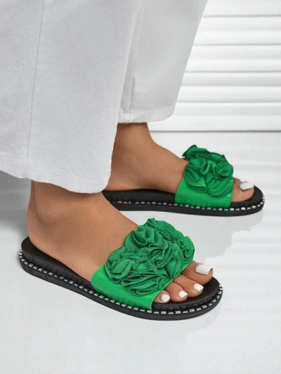 Royalfashion Dámské pantofle s plochou podrážkou Flora Verde