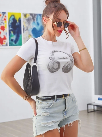 Royalfashion Dámské bavlněné tričko s potiskem hudebních mluvících motivů