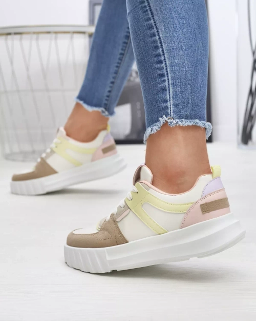 Жіночі повсякденні спортивні туфлі з екошкіри білого кольору з різнокольоровими вставками Netiris - Взуття