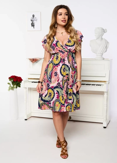 Фіолетова і темно-синя жіноча сукня до коліна з принтом - Одяг