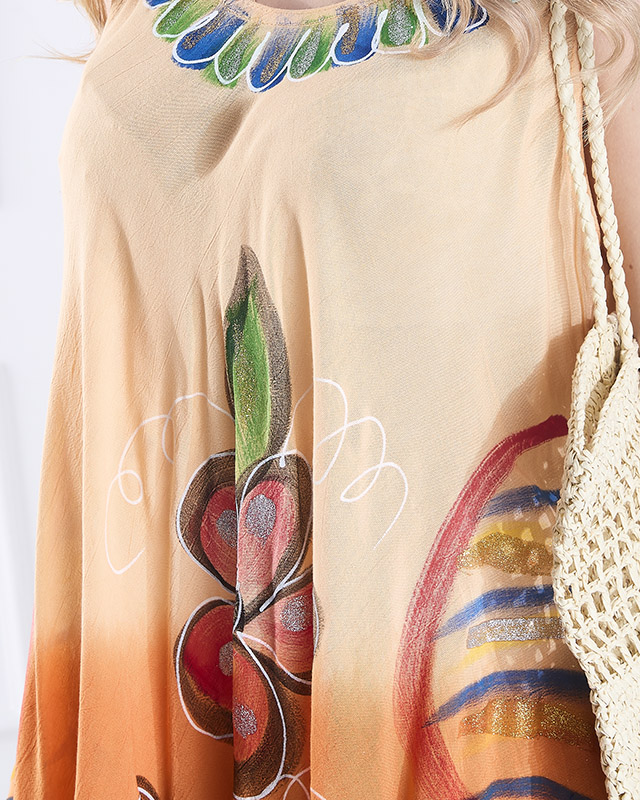 Oranžová dámská květovaná sukně a'la šaty - Oblečení