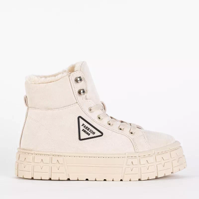 OUTLET Béžové dámské šněrovací kozačky na platformě Tessi - Obuv