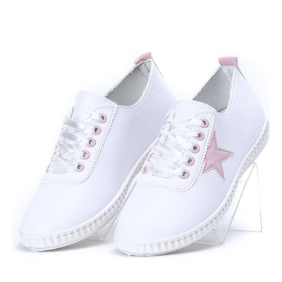Białe tenisówki wiązane wstążką Pink Star - Obuwie
