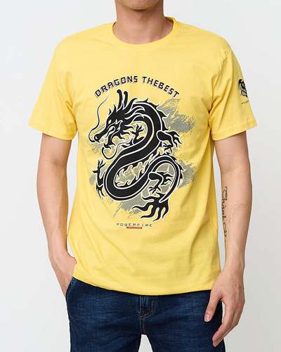 Žluté bavlněné pánské tričko s potiskem - Oblečení