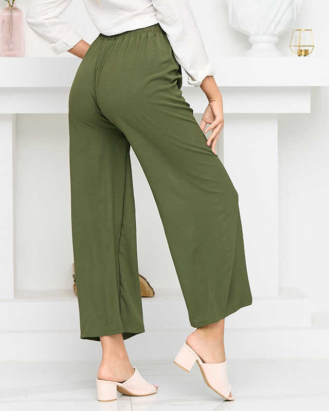 Dámské zelené široké palazzo kalhoty. Oblečení