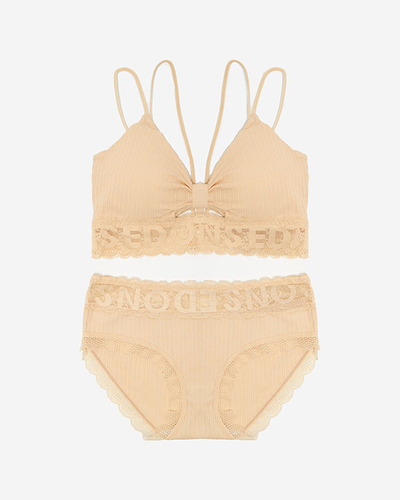 Бежевий жіночий комплект білизни з мереживом - Нижня білизна
