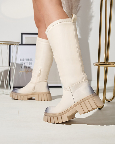 Krémové dámské kozačky Astaroth do půl lýtek-obuv