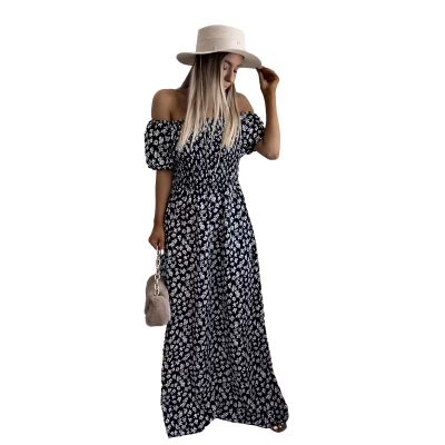 Černé dámské maxi šaty s květinovým vzorem - Oblečení