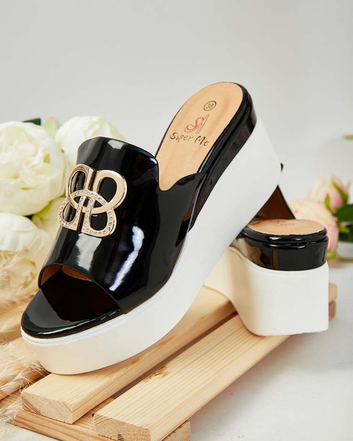 Royalfashion Лаковані жіночі шльопанці на підборах Sailla