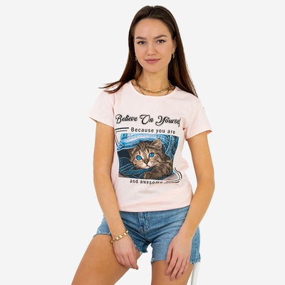 Рожева жіноча футболка з принтом кошеня