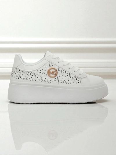 Жіночі снікерси Aelia Royalfashion на платформі білі ажурні ecru