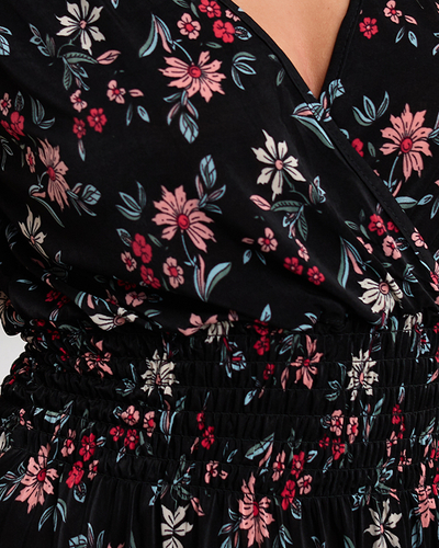Чорна коротка сукня з квітковим мотивом - Одяг