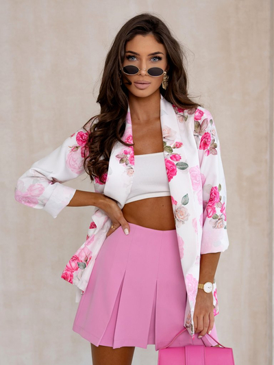 Royalfashion Dámský blazer bez zapínání s růžovými květy