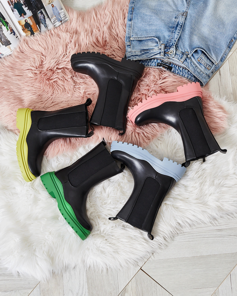 Royalfashion Dámské vysoké černé kozačky s růžovou podrážkou Beerus