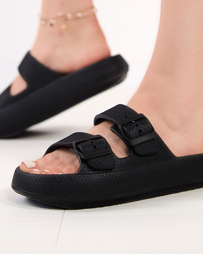 Dámské černé pantofle s přezkami Eckos - Obuv