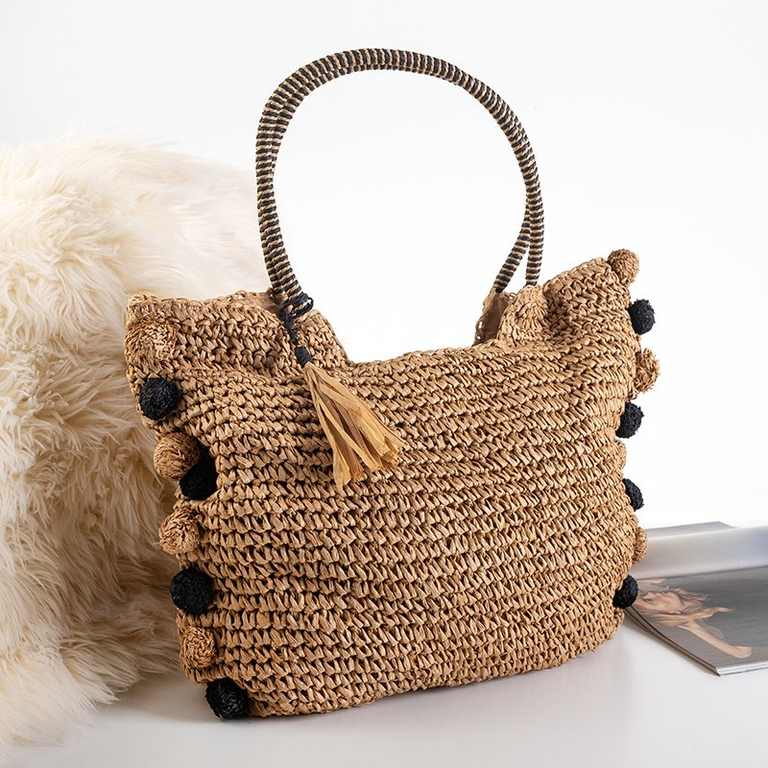 Kabelka pletená sláma hnědá - Kabelky