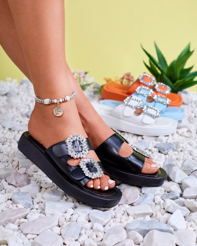 Dámské černé pantofle s krystaly Azazel - Obuv