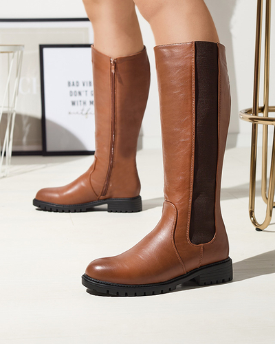 Жіночі чоботи до коліна на пласкому каблуці з верблюжої шкіри Dexis - Взуття