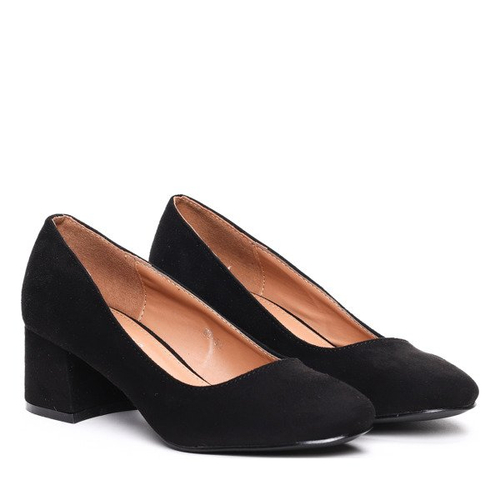 Czarne czółenka na niskim słupku- Obuwie