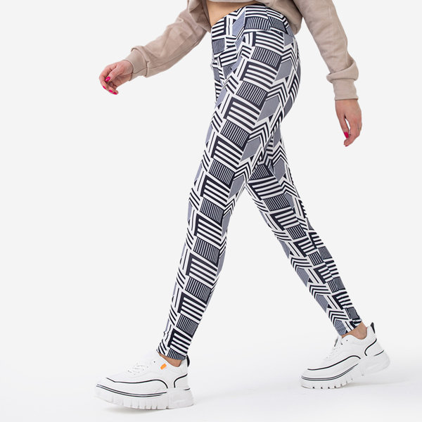 Vzorované dámské černo-bílé legíny s vysokým pasem - Oblečení