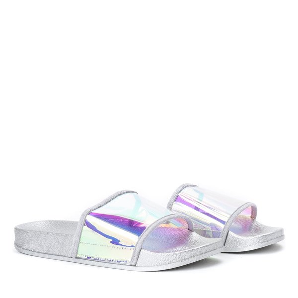 Stříbrné pantofle s holografickým proužkem Aktivní - Obuv 1