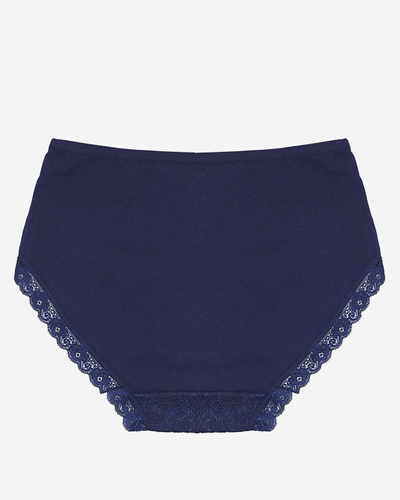 Námořnické modré dámské bavlněné kalhotky s krajkou PLUS SIZE - Spodní prádlo
